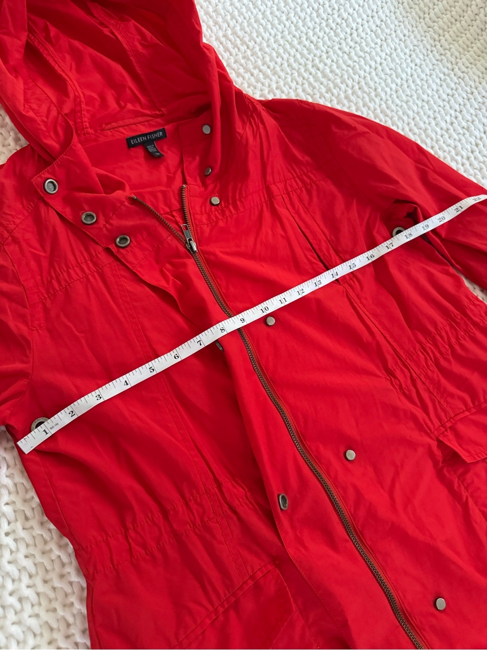 Eileen Fisher Red Hooded Trench Coat - Picture 4 of 4